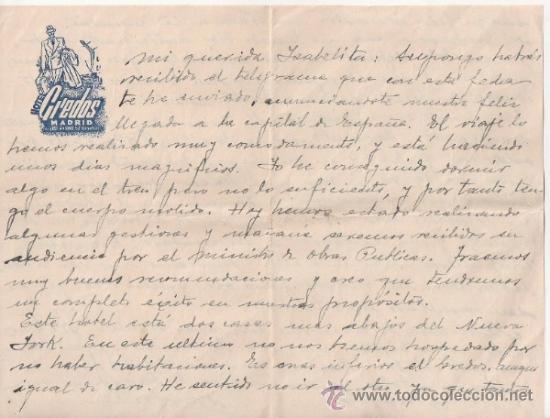 Documentos antiguos: PAPEL DE CARTA DEL HOTEL GREDOS. MADRID. 1944.