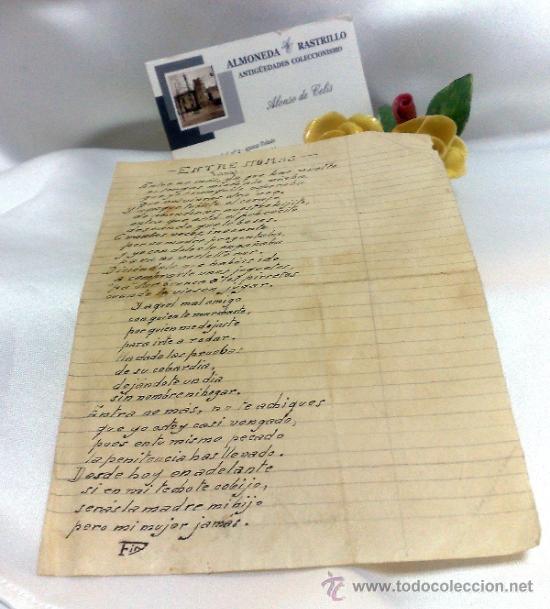 Documentos antiguos: ENTRE NOM&Aacute;S,- ANTIGUA LETRA DE TANGO, MANUSCRITA. - Foto 2