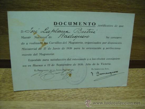 Documentos antiguos: documento justificativo de la reorientacion de un maestro - a&ntilde;o 1939