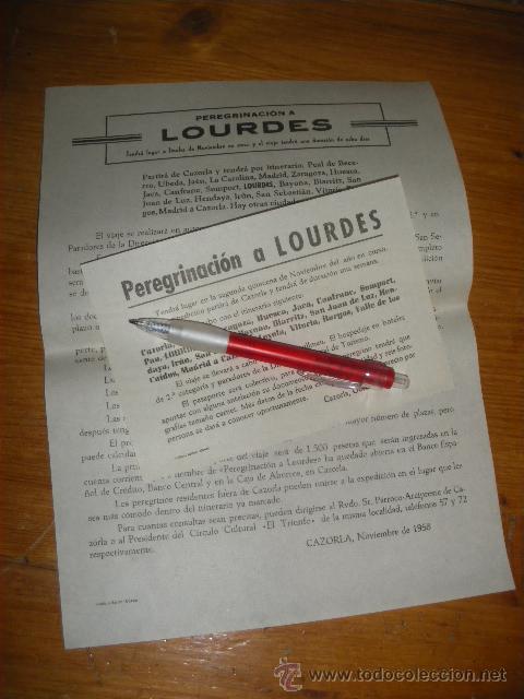 Documentos antiguos: PEREGRINACION A LOURDES, ORGANIZADA DESDE CAZORLA, 1958.