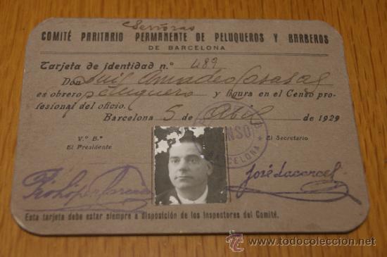 Documentos antiguos: carnet comite de peluqueros y barberos de Barcelona, 1929 - Foto 1