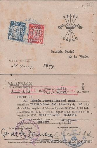 Documentos antiguos: 0591 FALANGE - SERVICIO SOCIAL DE LA MUJER - Certificado de cumplimiento del Servicio