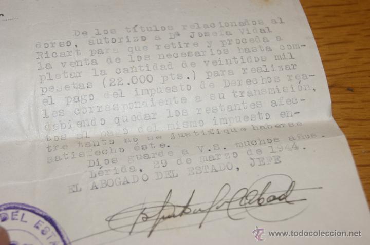 Documentos antiguos: Documento original de la abogadia del estado de Lerida, 1944 - Foto 3