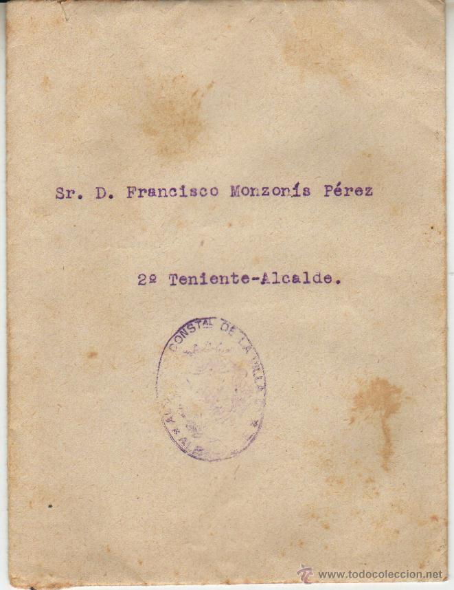 Old Documents: SOBRE CON SELLO ALCALDIA CONSTITUCIONAL ALBERIQUE DIRIGIDO AL 2&ordm; TENIENTE ALCALDE FRANCISCO MONZONIS
