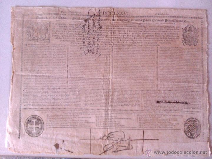 Documentos antiguos: AUTENTICA BULA DE LA SANTA CRUZADA 1776,EXPEDIDA EN GERONA (43x33).