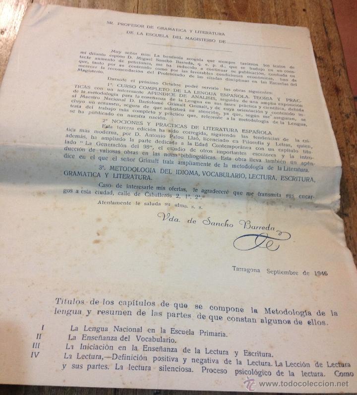 Documenti antichi: Antigua carta publicidad curso para profesores. A&ntilde;o 1946. Vda. Sancho Burreda