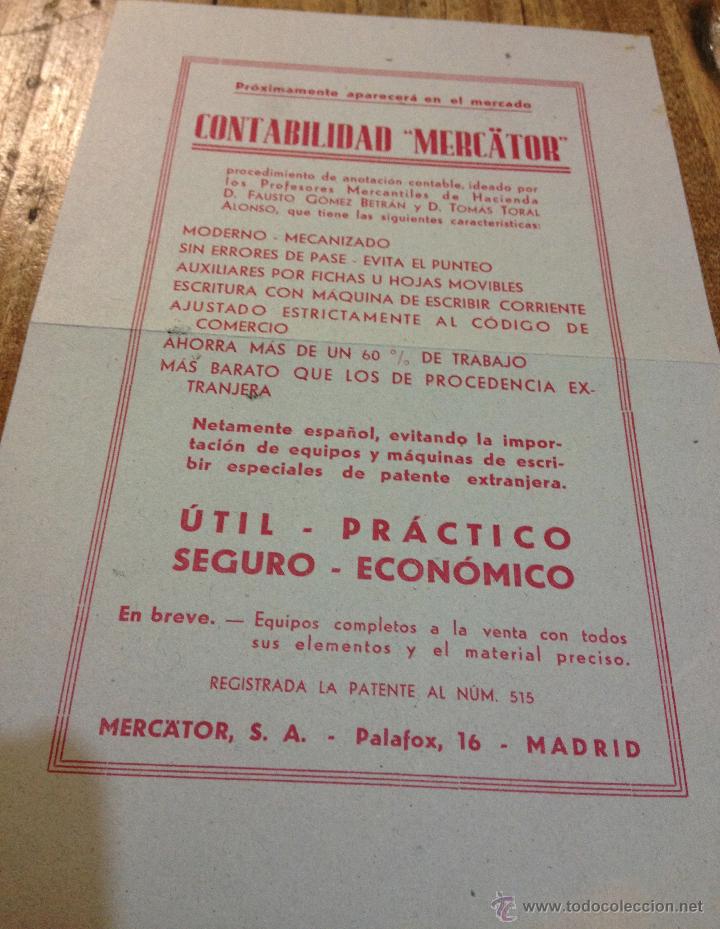 Documenti antichi: Antigua cuartilla publicitaria del Libro de Contabilidad Mercator, con los argumentos de compra.