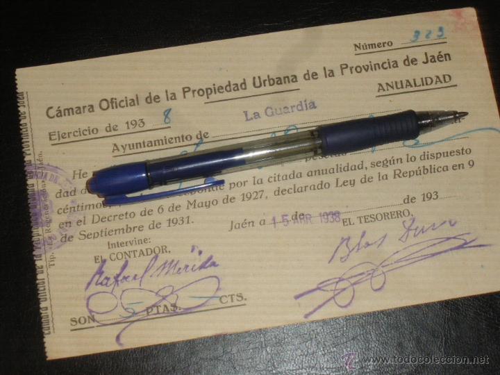 Documentos antiguos: CAMARA OFICIAL DE LA PROPIEDAD URBANA DE LA PROVINCIA DE JAEN, EJERCICIO 1938. GUERRA CIVIL.