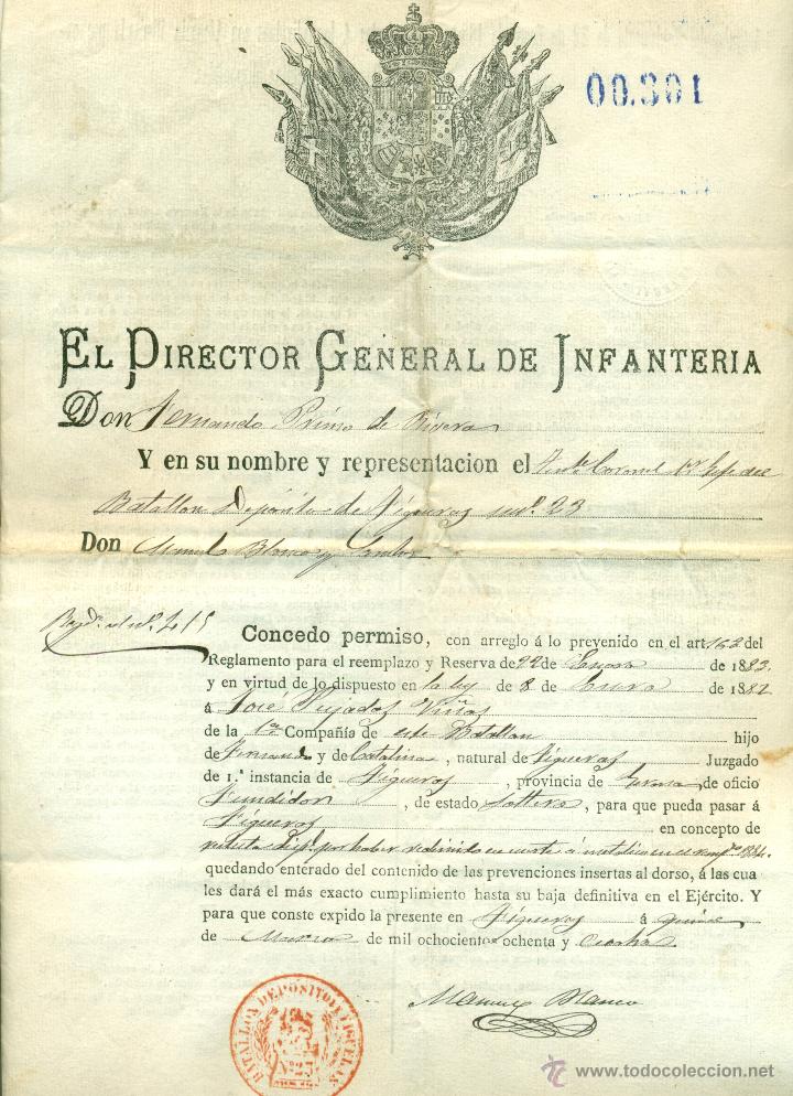 Documentos antiguos: MILITAR. BATALLÓN FIGUERAS.GIRONA. REDENCION DE UN SOLDADO. AÑO 1884. - Foto 1 - 41305741