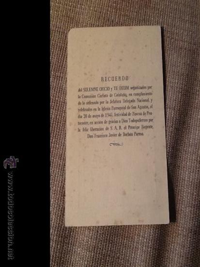 Documentos antiguos: INTERESANTE DOCUMENTO CARLISTA , RECUERDO DE LA LIBERACION DEL PRINCIPE REGENTE EN 1945