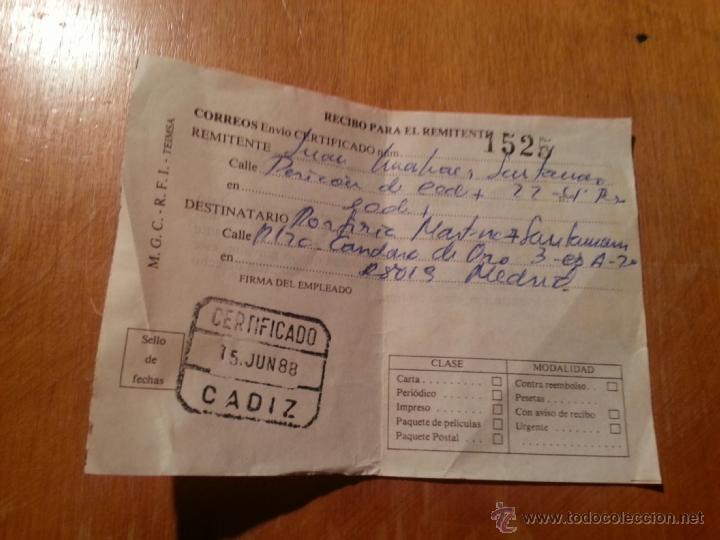 Documentos antiguos: documento - antiguo recibo correos certificado 1988 - Foto 1