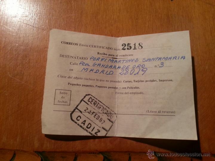 Documentos antiguos: documento - antiguo recibo correos certificado 1987 - Foto 1