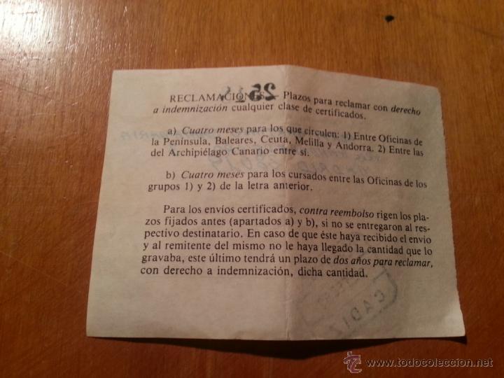 Documentos antiguos: documento - antiguo recibo correos certificado 1987 - Foto 2