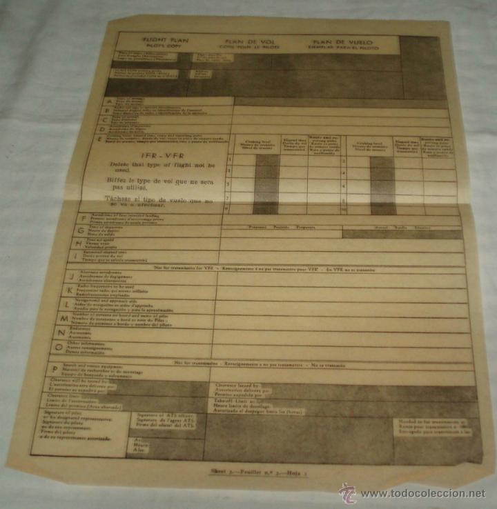 Documentos antiguos: hoja original de plan de vuelo ejercito del aire utilizadas en los a&ntilde;os 60