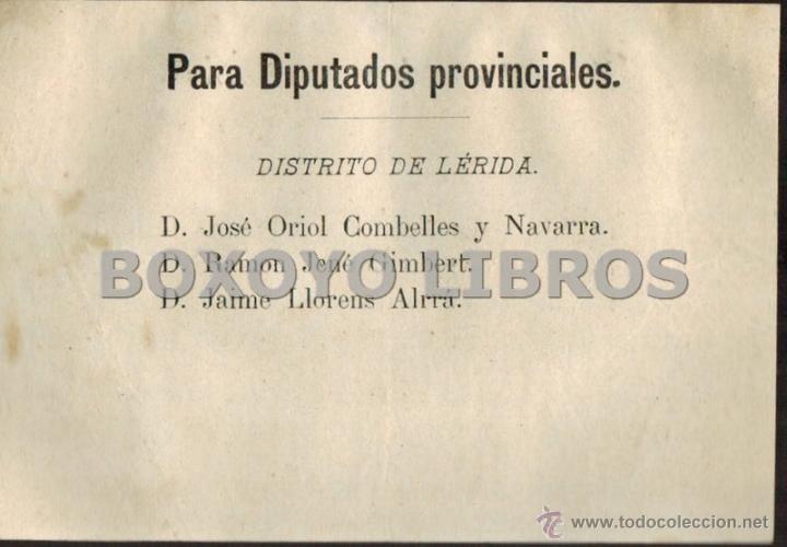 Documentos antiguos: Papeleta de votaci&oacute;n para diputados provinciales. Distrito de L&eacute;rida. Siglo XIX
