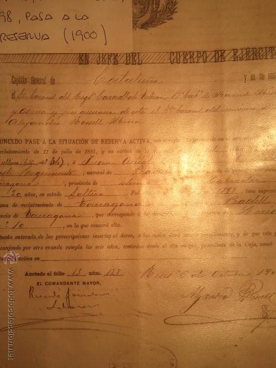 Documentos antiguos: REUS - 1900 - Pase a la reserva .Militar. - Foto 1