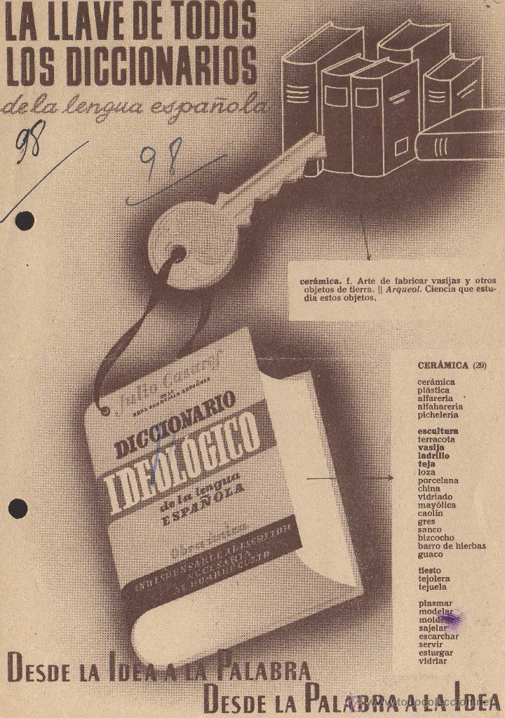 Documentos antiguos: publicidad diccionario ideologico lexico lengua espa&ntilde;ola editorial gustavo gili Barcelona catalu&ntilde;a
