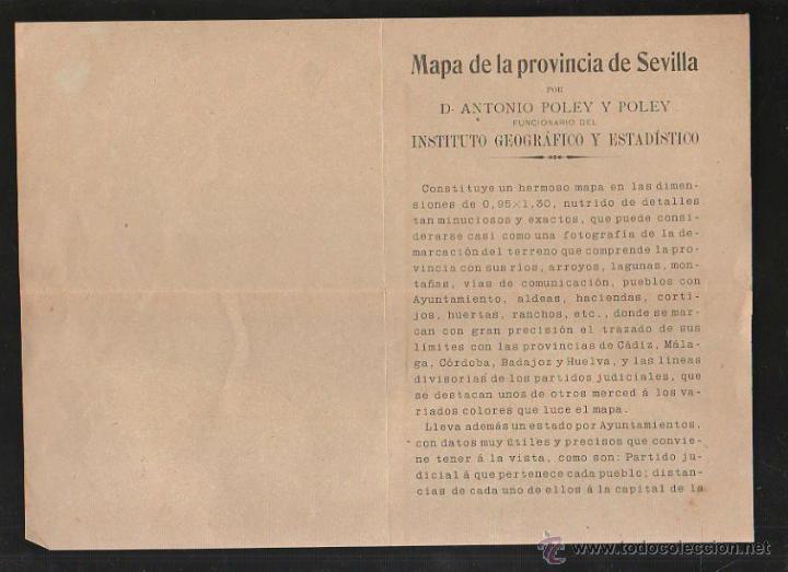 Documentos antiguos: MAPA DE LA PROVINCIA DE SEVILLA. POLEY Y POLEY. CIRCULAR DE VENTA - Foto 1