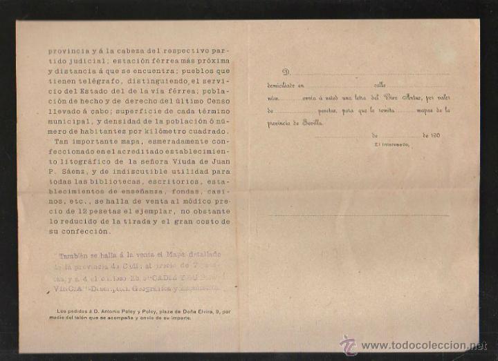 Documentos antiguos: MAPA DE LA PROVINCIA DE SEVILLA. POLEY Y POLEY. CIRCULAR DE VENTA - Foto 2