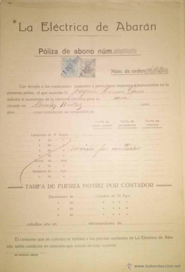 Documenti antichi: CONTRATO DE LA ELECTRICA DE ABARAN DEL A&Ntilde;O 1926 A NOMBRE DE JOAQUIN HERRERO CANO MURCIA