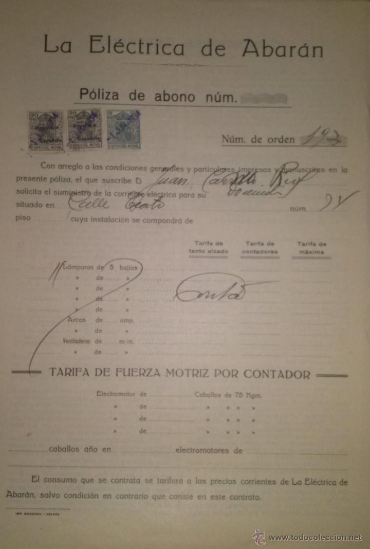 Documenti antichi: CONTRATO DE LA ELECTRICA DE ABARAN DEL A&Ntilde;O 1934 A NOMBRE DE JUAN CARRILLO RIOS MURCIA