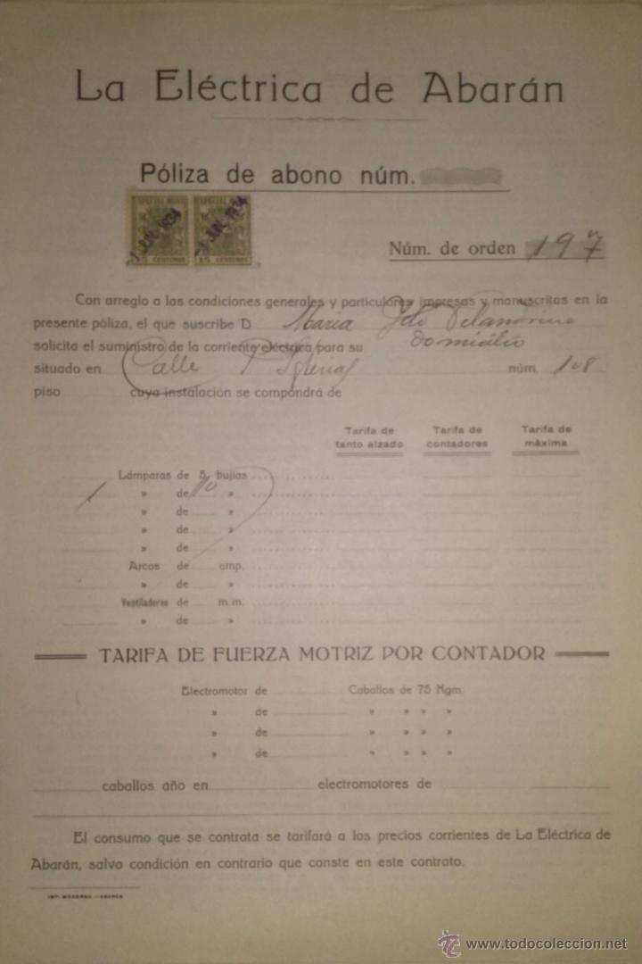 Documenti antichi: CONTRATO DE LA ELECTRICA DE ABARAN DEL A&Ntilde;O 1934 A NOMBRE DE MARIA YELO VELANDRINO MURCIA