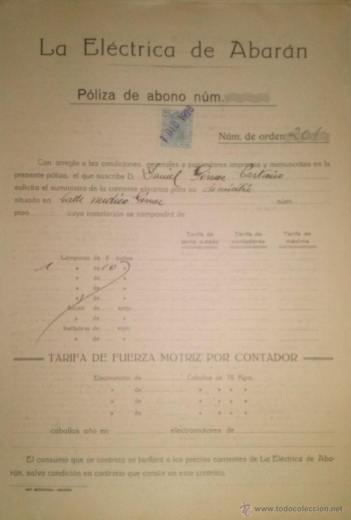 Documenti antichi: CONTRATO DE LA ELECTRICA DE ABARAN DEL A&Ntilde;O 1926 A NOMBRE DE DANIEL GOMEZ CASTA&Ntilde;O MURCIA