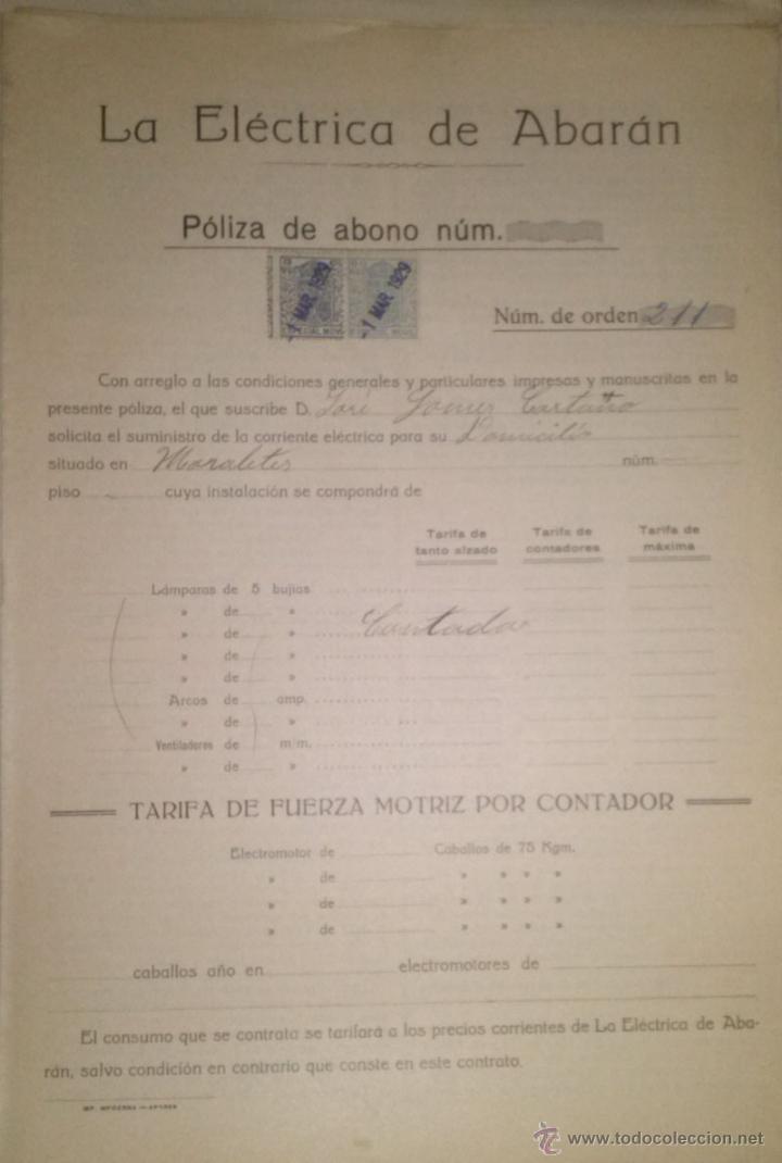 Documenti antichi: CONTRATO DE LA ELECTRICA DE ABARAN DEL A&Ntilde;O 1929 A NOMBRE DE JOSE GOMEZ CASTA&Ntilde;O MURCIA
