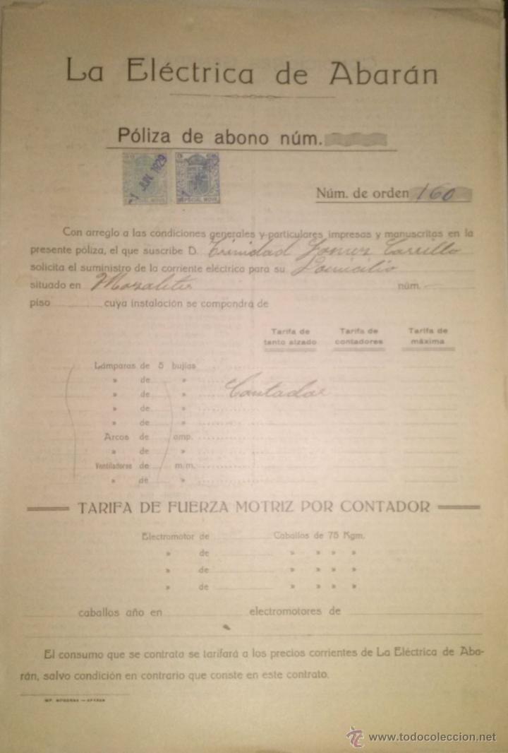 Documenti antichi: CONTRATO DE LA ELECTRICA DE ABARAN DEL A&Ntilde;O 1929 A NOMBRE DE TRINIDAD GOMEZ CARRILLO MURCIA