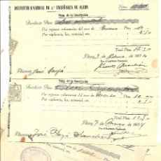 Documentos antiguos: ALCOY (ALICANTE) - LOTE 4 RECIBOS INSTITUTO NACIONAL DE 2ª ENSEÑANZA DE ALCOY - AÑOS 1933-34