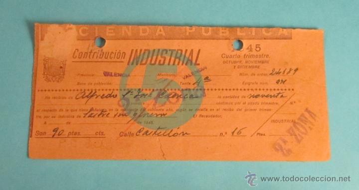 Documentos antiguos: CONTRIBUCI&Oacute;N INDUSTRIAL. 4&ordm; TRIMESTRE 1945 - Foto 1