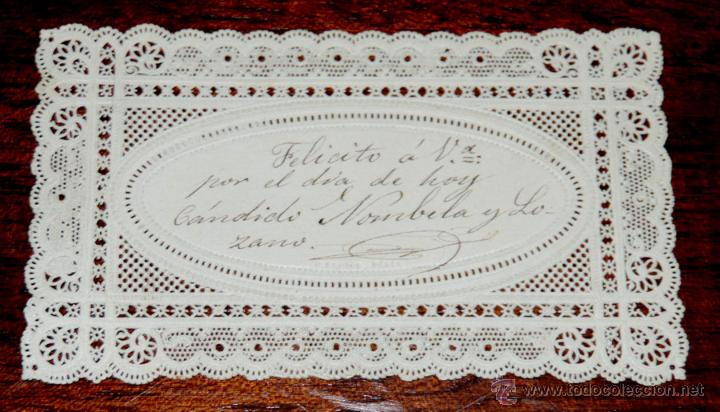 Alte Dokumente: TARJETA DE FELICITACION DE ENCAJE CALADA, 1880 APROXIMADAMENTE, MIDE 10,4 X 6 CMS. EXCELENTE ESTADO