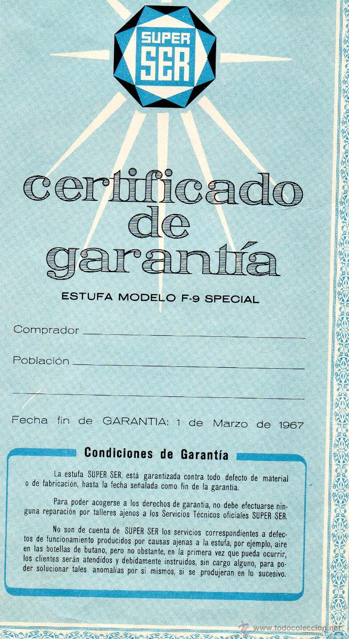 Documentos antiguos: Certificado garantia Super Ser