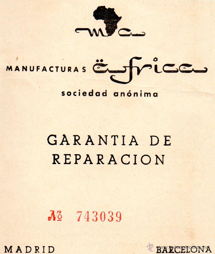 Documentos antiguos: GARANTIA MANUFACTURAS AFRICA