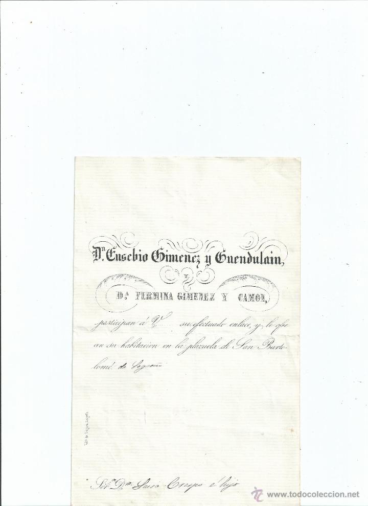 Documentos antiguos: INVITACION DE BODA Y HABITACI&Oacute;N - S. XIX - LOGRO&Ntilde;O - GIMENEZ GUENDULAIN CAMON LA RIOJA