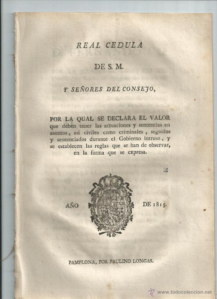 Documentos antiguos: PAMPLONA 1815 - ASUNTOS CIVILES Y CRIMINALES SENTENCIADOS DURANTE EL GOBIERNO INTRUSO