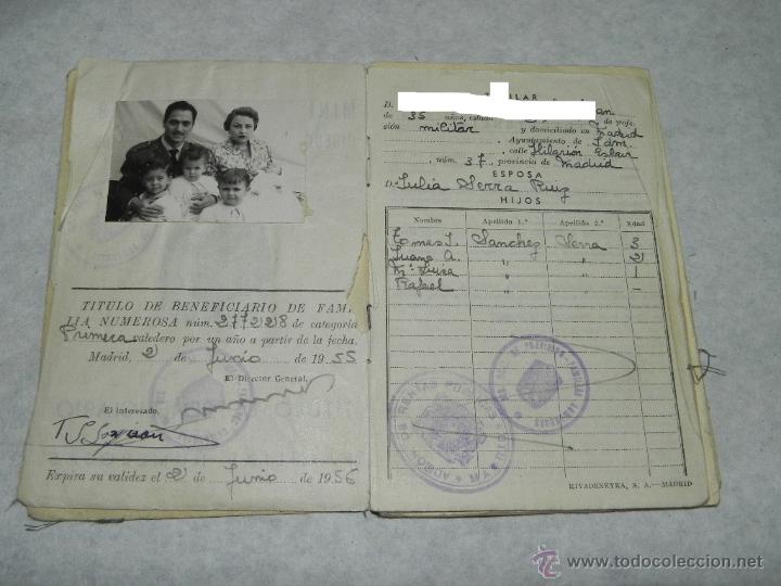 Documenti antichi: TITULO DE FAMILIA NUMEROSA, CARNET, 1955, PROTECCION A FAMILIAS NUMEROSAS, TITULO DE BENEFICIARIO, M