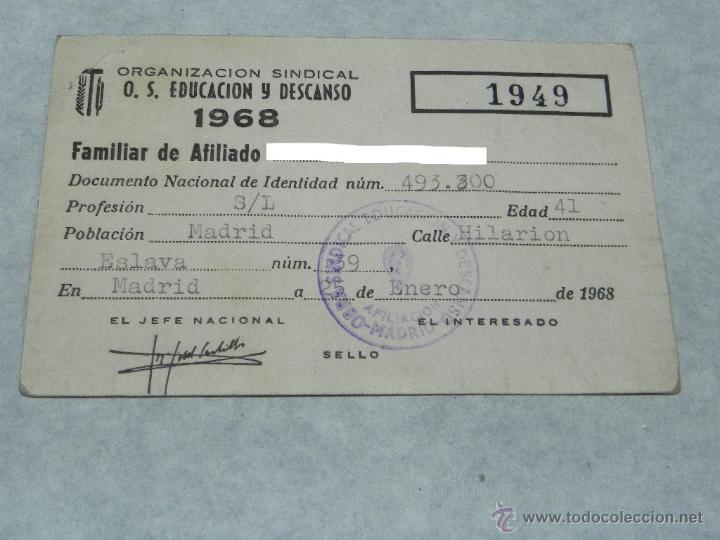 Alte Dokumente: CARNET ORGANIZACION SINDICAL, O.S. EDUCACION Y DESCANSO 1968.