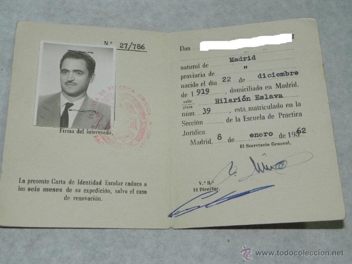 Alte Dokumente: CARNET ESCUELA DE PRACTICA JURIDICA, FACULTAD DE DERECHO, UNIVERSIDAD DE MADRID, CURSO 1961 - 62,