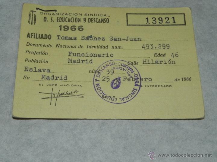 Alte Dokumente: CARNET ORGANIZACION SINDICAL, O.S. EDUCACION Y DESCANSO, 1966