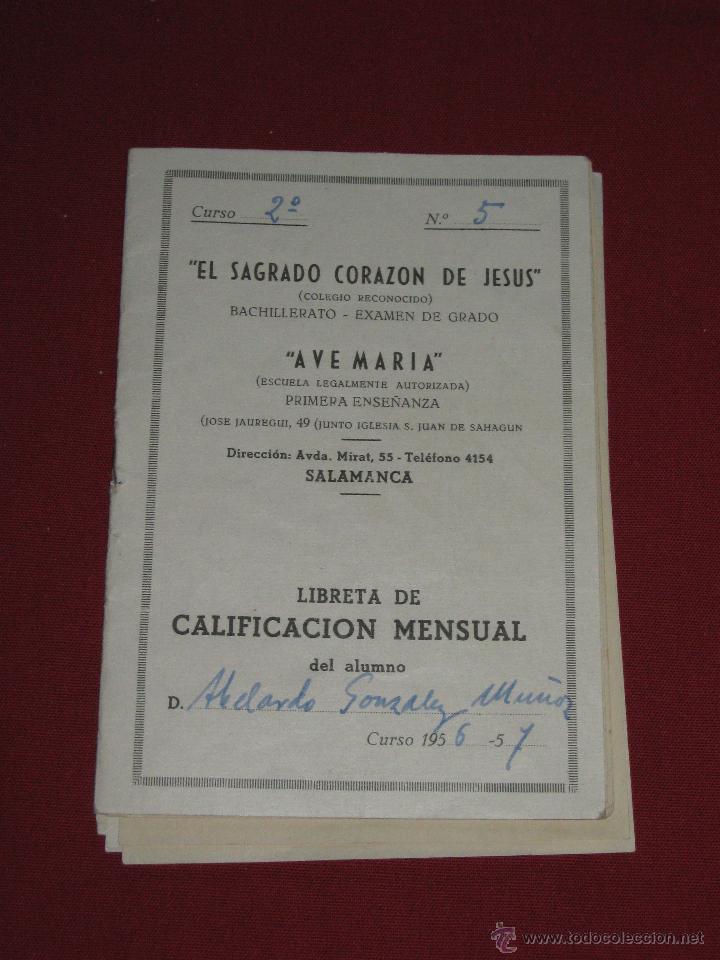 Documentos antiguos: BOLETIN DE NOTAS DE CALIFICACION MENSUAL DE LOS A&Ntilde;OS 50 - COLEGIO SAGRADO CORAZON JESUS - SALAMANCA