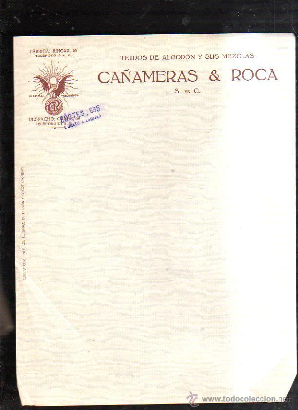 Documentos antiguos: CARTA CA&Ntilde;AMERAS & ROCA. TEJIDOS DE ALGODON Y SUS MEZCLAS. - Foto 1