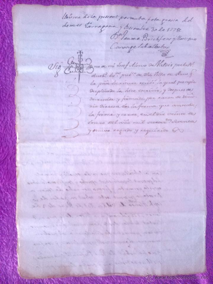Documentos antiguos: DOCUMENTO DE LA VILLA DE REUS SOBRE TIERRAS Y TRASPASOS 1775 - Foto 3