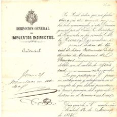 Documentos antiguos: MADRID BURGOS - CREDENCIA DE LA DIRECCION GENERAL DE IMPUESTOS INDIRECTOS - AÑO 1865