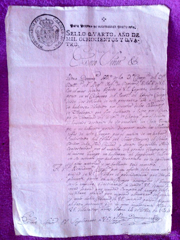 Documentos antiguos: DOCUMENTO SELLADO DE PALMA DE MALLORCA POR ARRESTO MILITAR, PEDRO DOMINGUEZ SOTO 1804