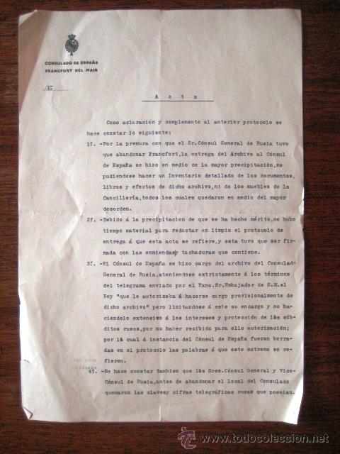 Documentos antiguos: DOCUMENTO CONSULAR FRANCFORT DEL MAIN 1914. . - Foto 1