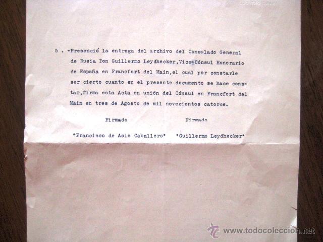 Documentos antiguos: DOCUMENTO CONSULAR FRANCFORT DEL MAIN 1914. . - Foto 2