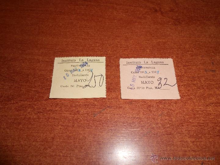 Documentos antiguos: LOTE DE DOS CUOTAS DE PERMANENCIA DEL INSTITUTO LA LAGUNA (TENERIFE) CURSO 1963-64 CANARIAS