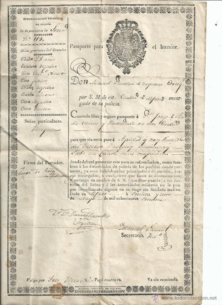 Old Documents: 1830 ALFARO LA RIOJA LOGRO&Ntilde;O - PASAPORTE PARA AGREDA SORIA - Con criado