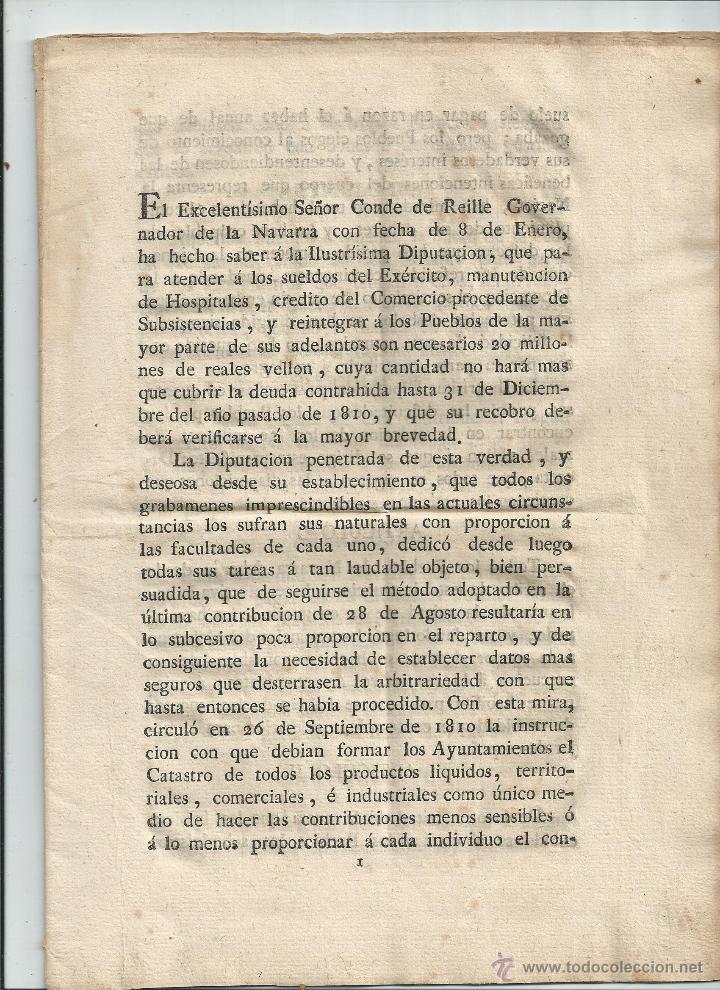 Documentos antiguos: 1811 - DIPUTACION DE NAVARRA - GUERRA DE LA INDEPENDENCIA - MANTENIMIENTO DEL EJERCITO